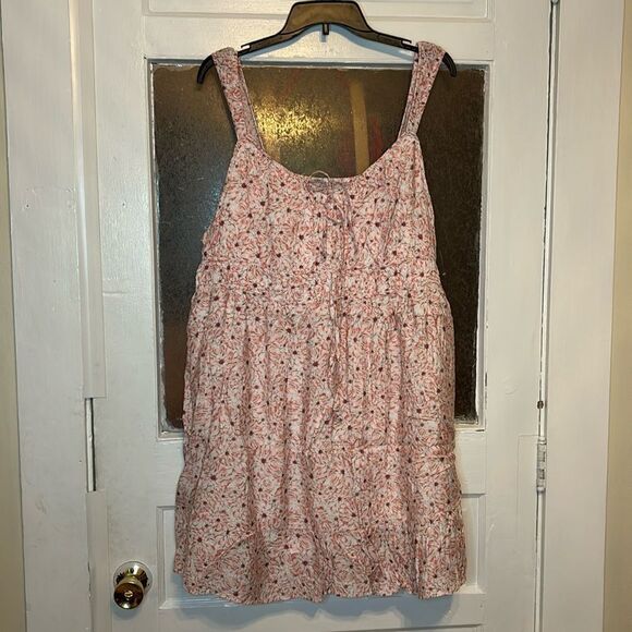 SO Women’s Pink Floral Ruffled Mini Sundress Tunic with Pockets Size 2X - Picture 1 of 7